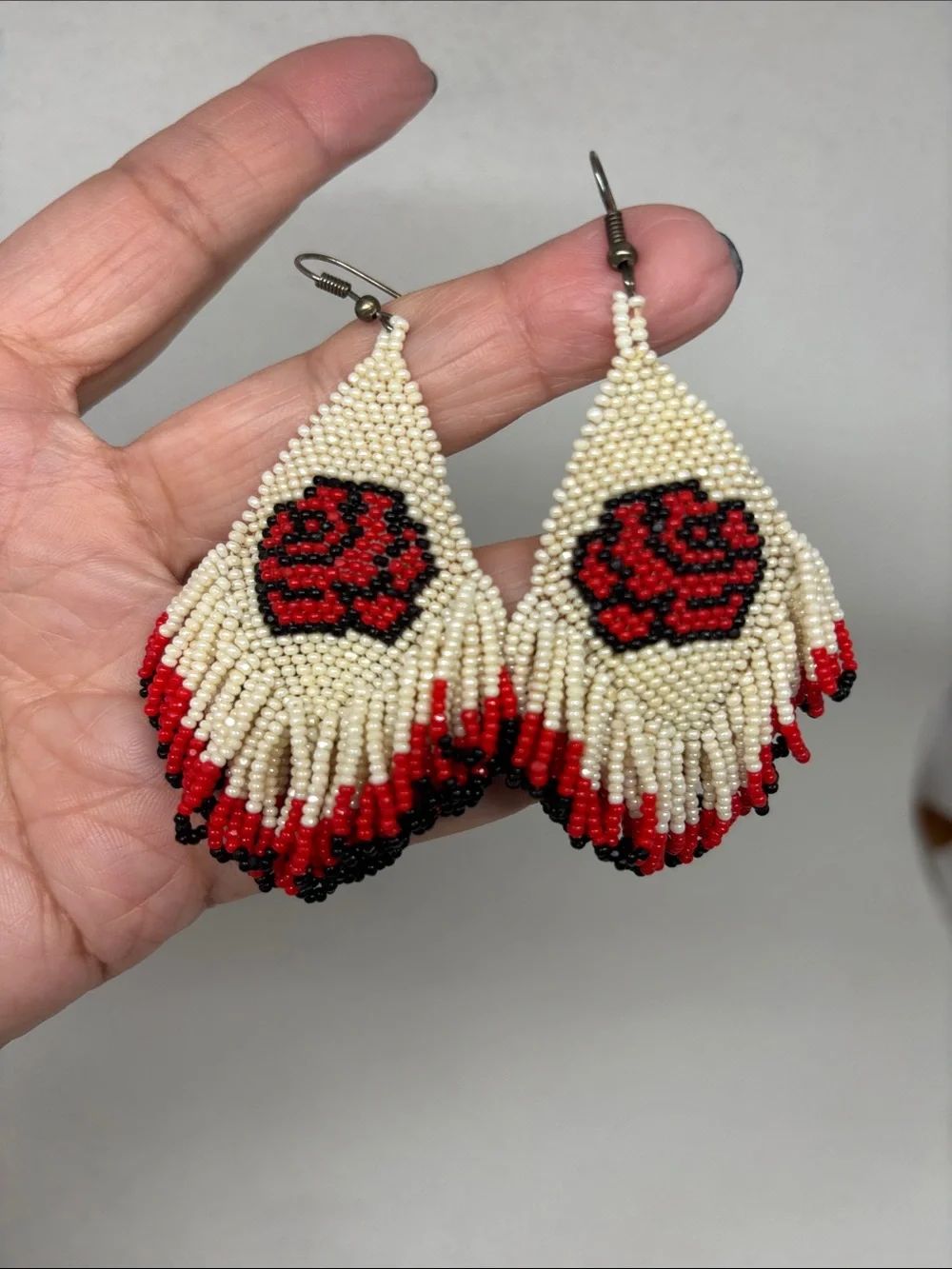 Beautiful Beaded Rose Fringe Earrings